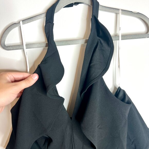 Lulus Elegant Flair Black Ruffled Wide-Leg Halter Jumpsuit Wedding Party M NWT - Picture 3 of 7